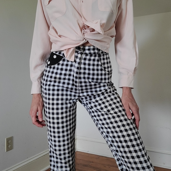 EMANUELLE - High waisted checkered/ polka dot jeans - Picture 3 of 15